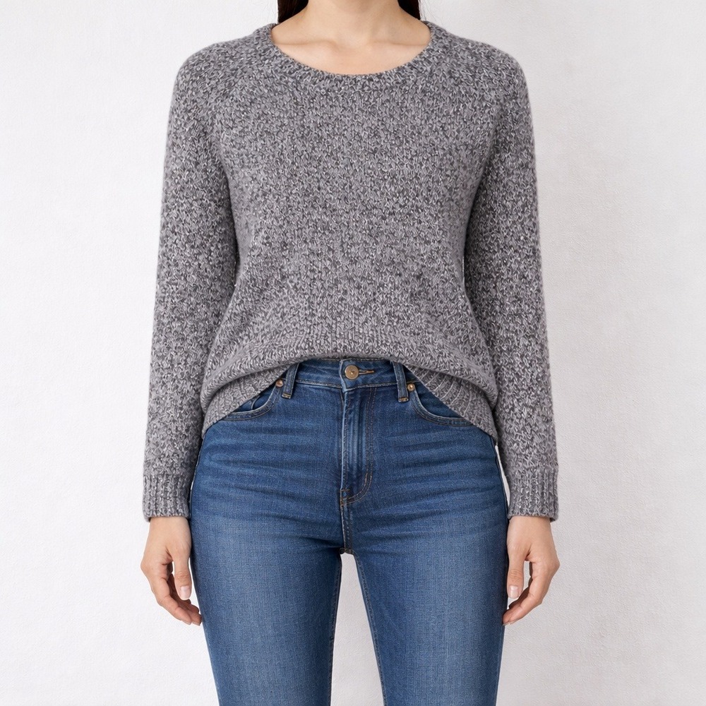 Equipment Femme Shane Cashmere Marled Crewneck‎ Sweater Black Ivory Large NWT